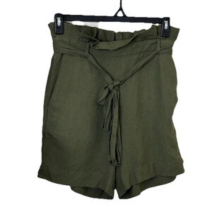 BLANKNYC Womens Shorts Paperbag Waist Pockets Olive‎ Green Small Linen Blend New